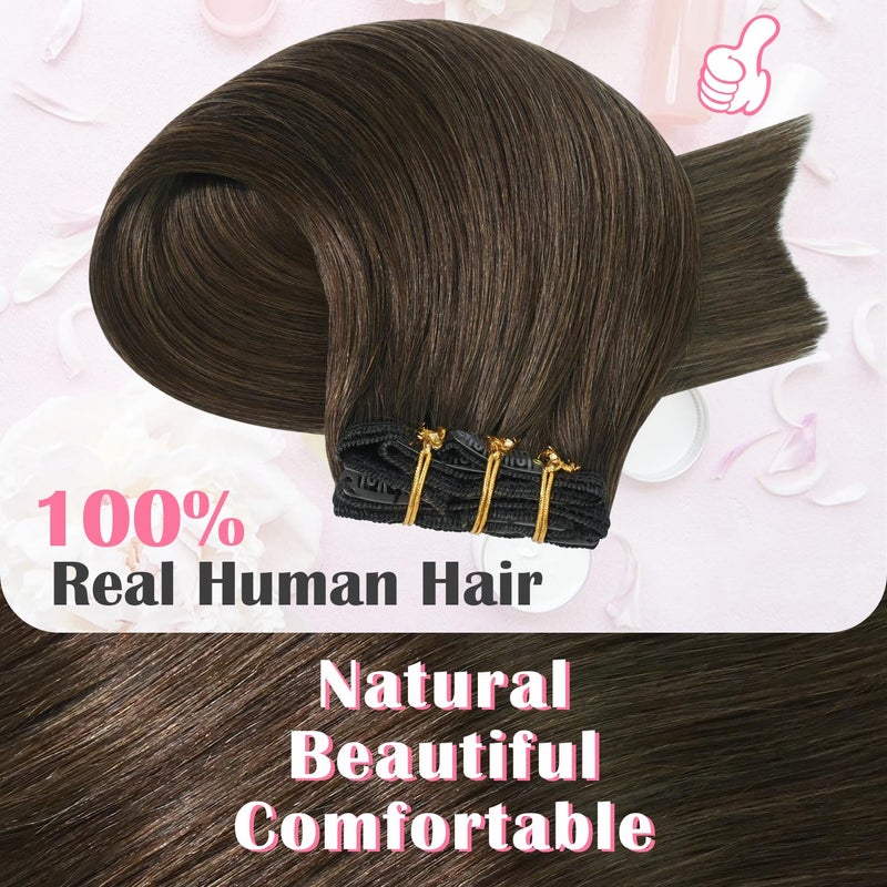 Aison Clip in Hair Extensions 120 Grams/4.2 Ounce 100% Brazilian Remy Human Hair Extensions 9A Thickened Soft Silky Straight for Fashion Women 7pcs 17clips Full Head(18Inch Medium Brown #4) - Image 4